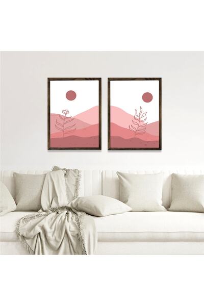 Dekorsiahome Set de pictură cu ramă din lemn din 2 piese, Lună roz