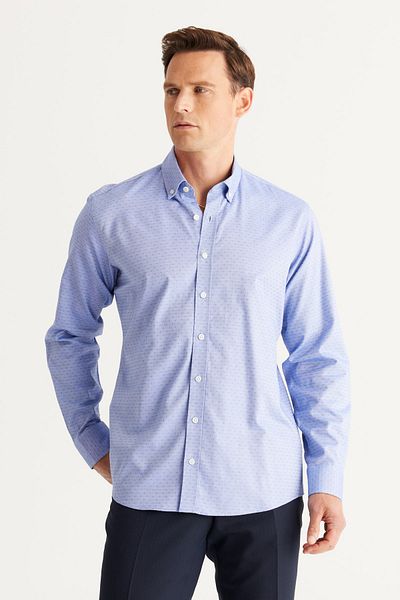 ALTINYILDIZ CLASSICS Ανδρικό μπλουζάκι Comfort Fit Relaxed Cut Button Collar 100% Cotton Dobby Shirt