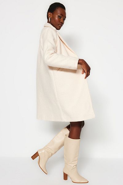 Trendyol Collection TWOAW24KB00089 Model Ecru Midi Boucle kabát
