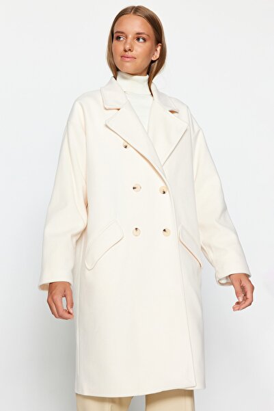 Trendyol Collection Ecru Oversize Wide Cut Long Stamp Coat TWOAW24KB00099
