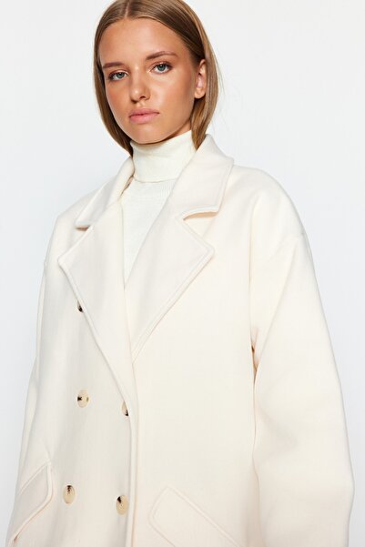 Trendyol Collection Ecru Oversize Wide Cut Long Stamp Coat TWOAW24KB00099