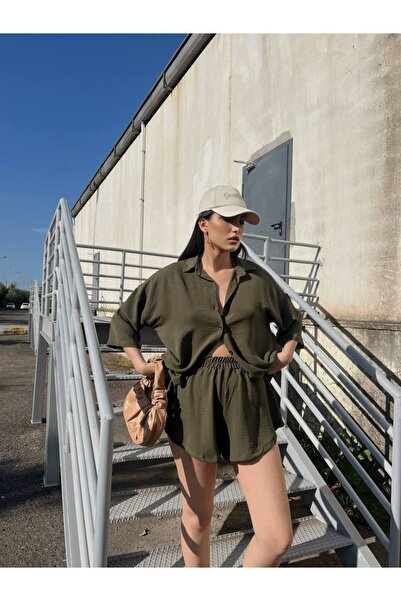 Cuyka طقم نسائي مكون من قميص وشورت من قماش ايروبين -