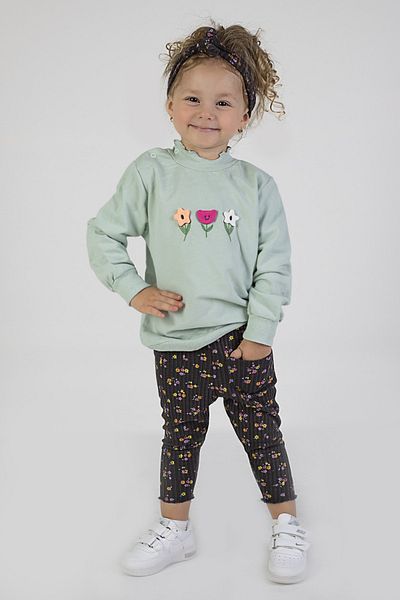 Harika KIDS Baby Girl Two Thread Fabric Medium Thickness Knitted Basic Tracksuit Set Including Embroidered Bandana