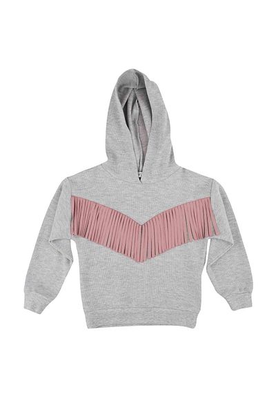 best kids Girl's Gray Melange Tassel Detailed Hooded Sweatshirt