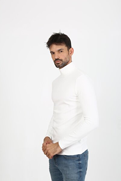 EDSA Beyaz Balıkçı Yaka Pamuklu Erkek Kazak