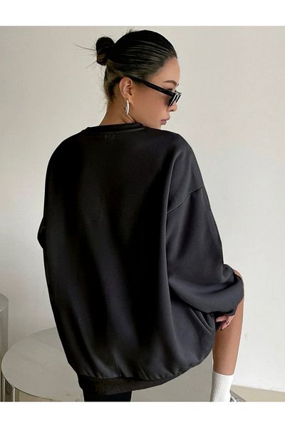 My Blog Чорний світшот з принтом Happines