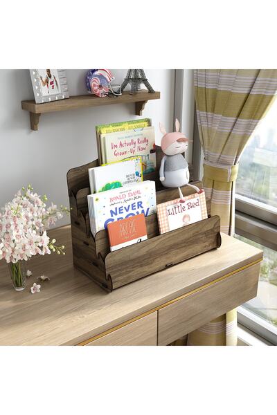 Mingitav Mini Lucky Montessori Çocuk Kitaplığı 4 Raflı Ahşap Çocuk Odası Kitaplık Masaüstü Mini Kitaplık