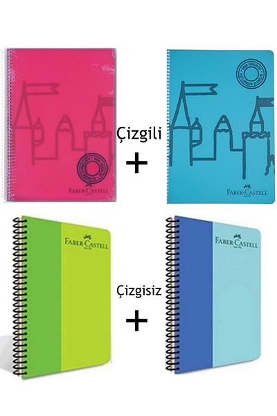 Faber Castell 4 قطع غلاف بلاستيكي حلزوني PP دفتر A4 2 مسطر 80 ورقة + 2 غير مسطر 60 ورقة