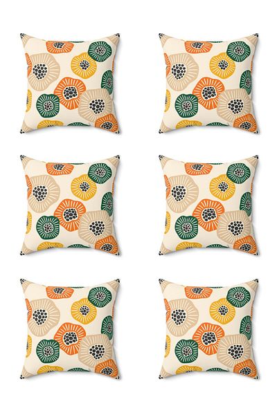 FUS BLUE Modern Floral Patterned Decorative 6-Piece Throw Pillow Pillow Case Set