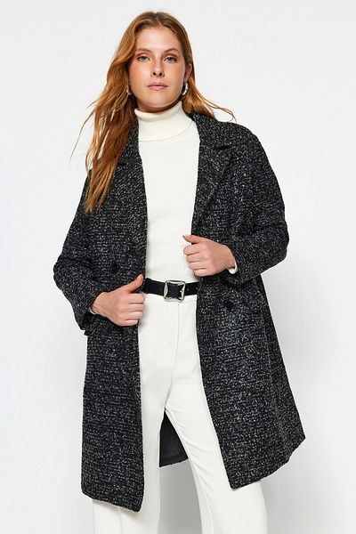 Trendyol Collection Černý oversize široký kabát s dlouhým razítkem TWOAW24KB00166