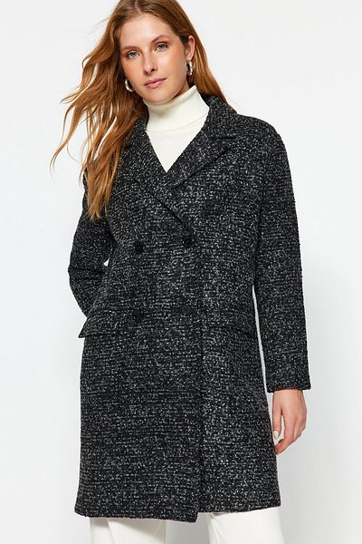 Trendyol Collection Černý oversize široký kabát s dlouhým razítkem TWOAW24KB00166