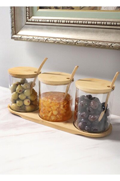 The Mia Bamboo Lid Borosilicate Glass Jam Bowl Set of 3