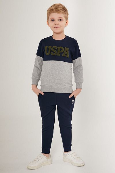 U.S. Polo Assn. Shiny Gray Navy Blue Boy's Tracksuit Set