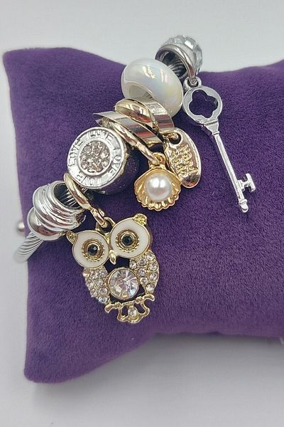 MG Modern Giyin Women's Owl Charm Steel Bracelet