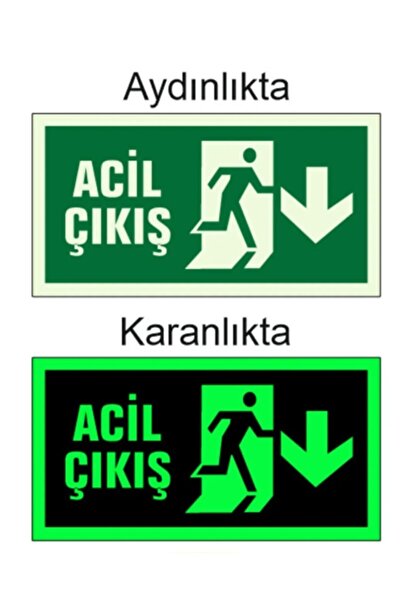 YR YILDIRIM İŞ GÜVENLİĞİ İKAZ VE TRAFİK LEVHALARI Acil çıkış levhası aşağı yönlü oklu