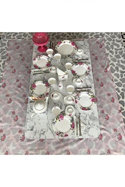 Cosargroup 60x120 Cm Katlanabilir Ayaklı Ahşap Dökdörtgen Yer Sofrası, Beyaz Mermer Desenli