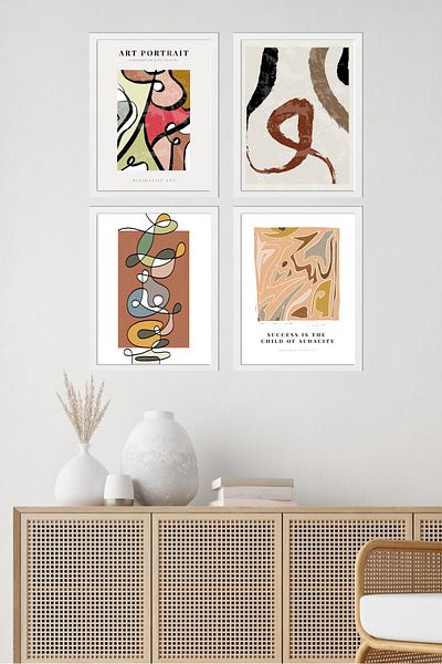 MUNİKA Set de 4 tablouri cu portret artistic cu rame din lemn D-024