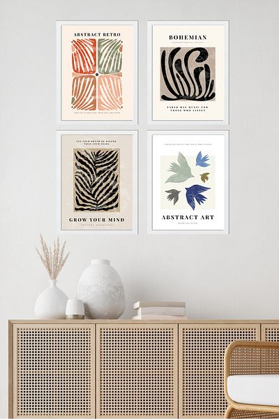 MUNİKA Set de picturi abstracte retro din 4 piese cu cadru din lemn D-023