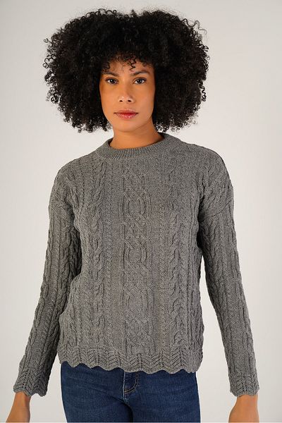 Trist Star Pulover de lână gri cu gât crew - Hair Render, Trist-6145