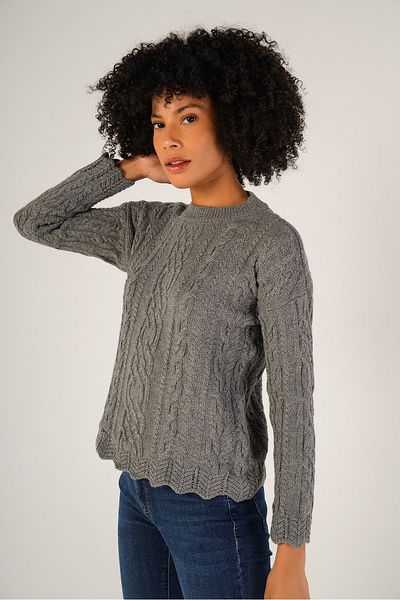 Trist Star Pulover de lână gri cu gât crew - Hair Render, Trist-6145