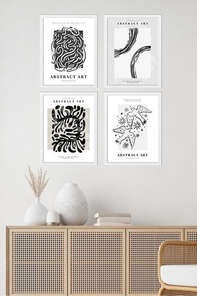MUNİKA Set de 4 tablouri de artă abstractă cu rame din lemn D-028