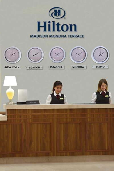 Platin Saat 36 cm White Metal White Dial 5 Piece Set Hotel World Clock with Sign