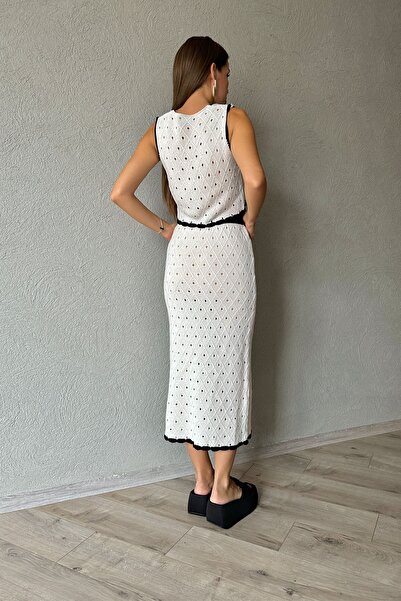 Seda Yalçın Atelier Ecru Skirt Crop Openwork Knitwear Set