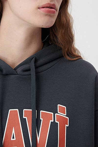 Mavi Women's Blue Logo Printed Hooded Gray Sweatshirt1600361-80106