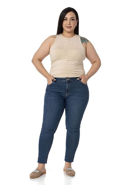 DISENTIS MODEST Plus Size Halter Neck Beige Body with Draped Front and Sides