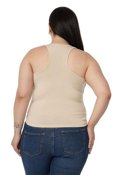 DISENTIS MODEST Plus Size Halter Neck Beige Body with Draped Front and Sides