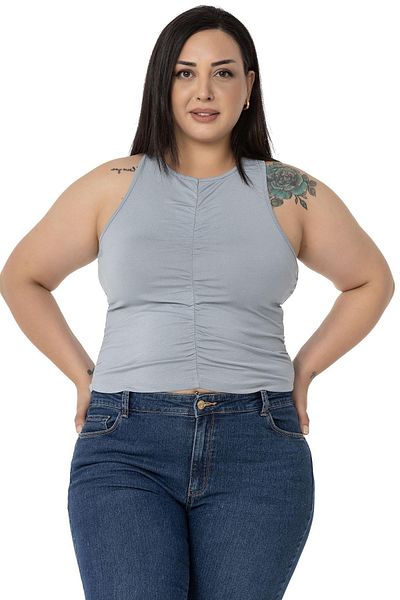 DISENTIS MODEST Plus Size Halter Neck Gray Body with Draped Front and Sides