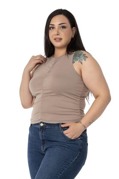 DISENTIS MODEST Plus Size Halter Neck Mink Body with Draped Front and Sides