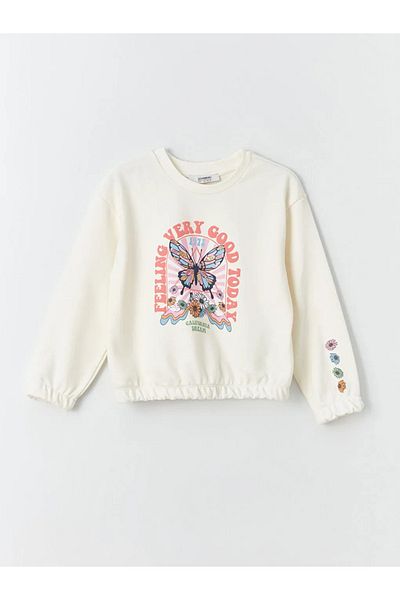 LC Waikiki LCW Kids Crew Neck Printed Long Sleeve Girls' Sweatshirt and Tights