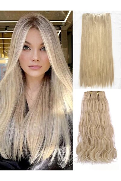 AKOLİFE Küllü Sarı Yarım At Çıt Çıt Postiş - Gerçek Saç Görünümü - Isı Uygula...