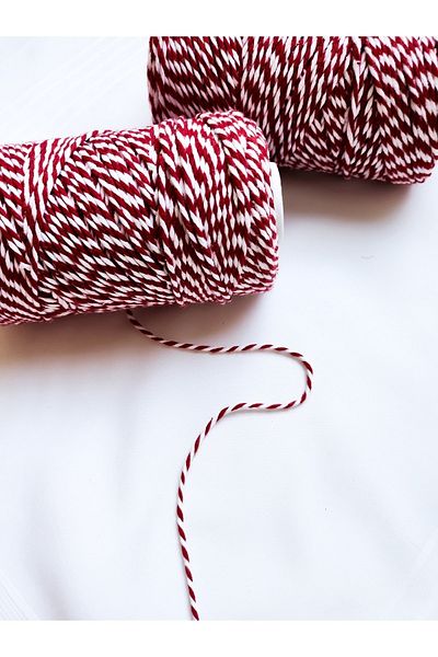 Çikoleyt Design Red and White Package Rope Gift Packing Rope Martentica Rope - 10 Meters