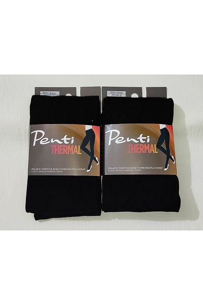 Penti Thermal Women's Black Fleece Inside Winter Flexible Pantyhose 2-Piece