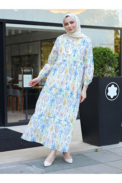 ZENANE Patterned Hijab Dress - Orange - ZENANE