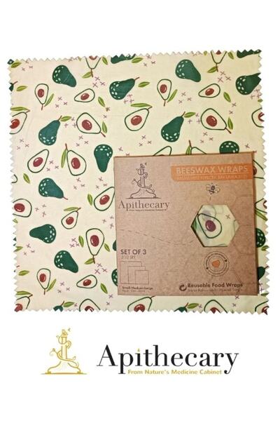 Apithecary Shopexxtra Avocado Patterned Waxed (BIG MEDIUM SMALL SIZE) Set of 3 Multi-Purpose Food Storage Cloth