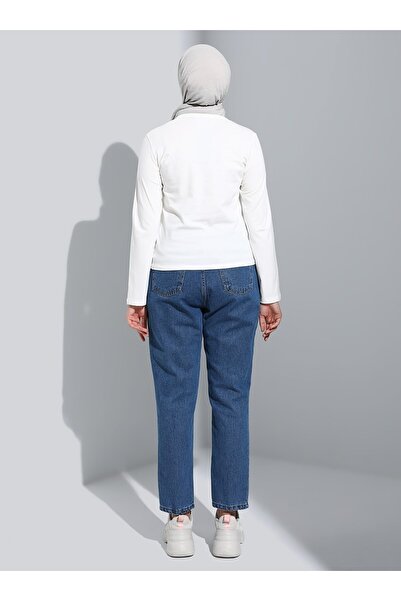 Refka Natural Fabric Women's Long Sleeve Basic T-Shirt - Off White - Refka Basic