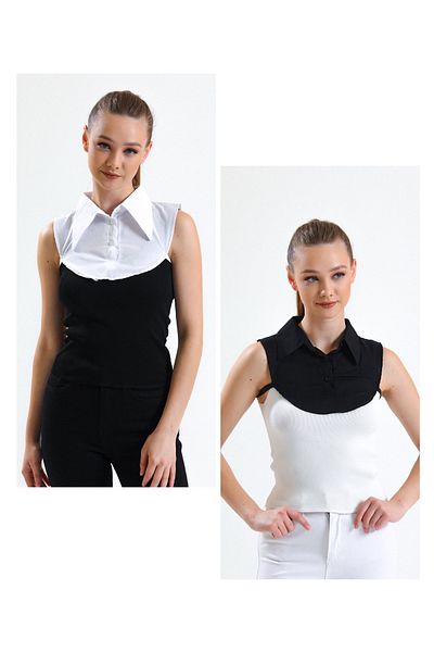 mirach Pack of 2 Mini Shirt Collar Fake Collar Fake Shirt Half Shirt Neck Collar Low-cut Concealer Collar