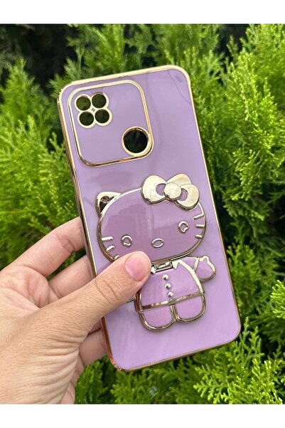 Aksesuarda Moda Redmi 9C-10A Uyumlu Hello Kitty Stand Aparatlı Lazer Kesim Kılıf