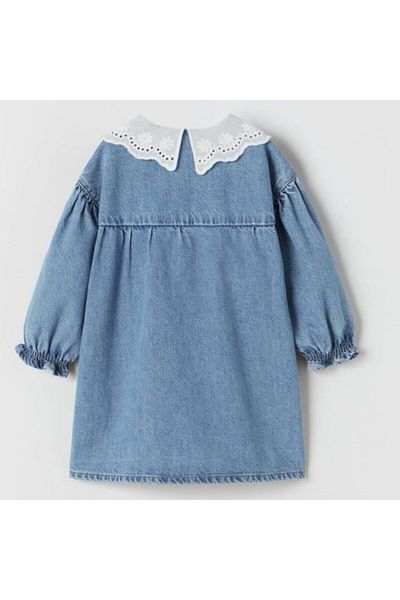 OliveYouMom White Collar Denim Dress