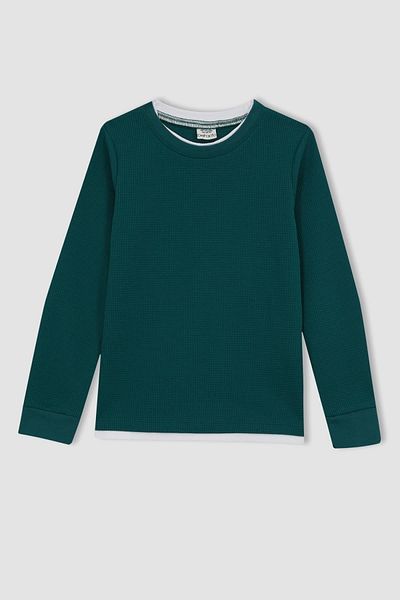 DeFacto Chlapecké tričko Regular Fit Crew Neck Waffle s dlouhým rukávem