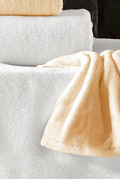 Evlen Home Collection 100% Cotton 4-Piece Bath Towel Set 70x140cm + 50x90cm Hotel Towel White/Cappuccino Beach Towel