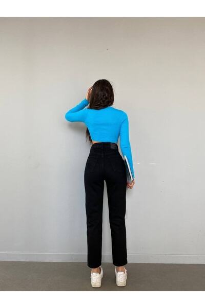 MAKRAS EXCLUSIVE Neblednoucí černé Mom Jeans s vysokým pasem Maria (ZÍSKEJTE 1 VELIKOST MALÉ)