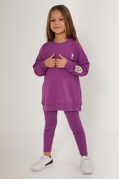 U.S. Polo Assn. U.S. Polo Assn Shiny Girl Purple Girl's Long Sleeve Pajama Set