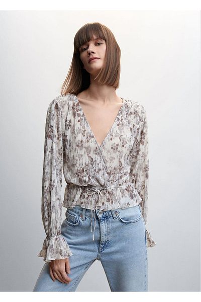 MANGO Woman Bluza Transparenta Plisata Floral Model Mng