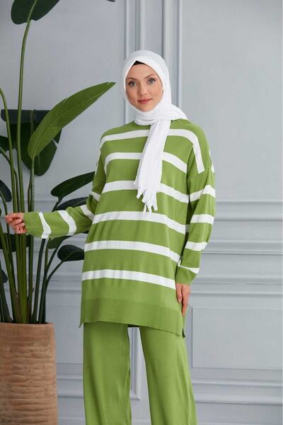 MODAMÜNASİP Υπέροχο ριγέ διπλό σετ πλεκτών ενδυμάτων