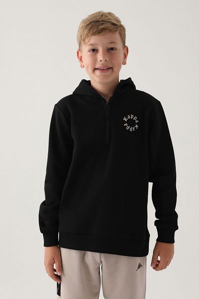 Kappa Black Collar Zipper Hooded Boy's Sweatshirt