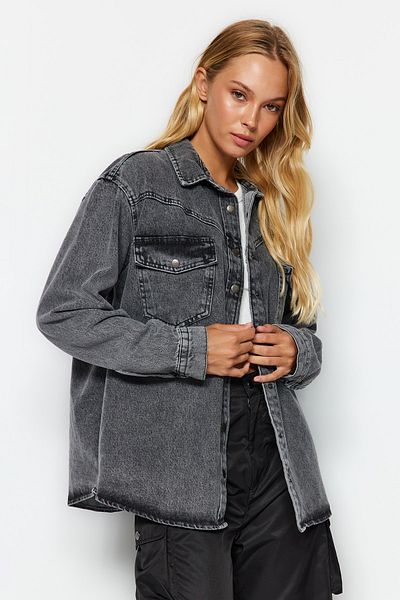 Trendyol Collection Antracytowa koszula dżinsowa TWOSS23GO00227